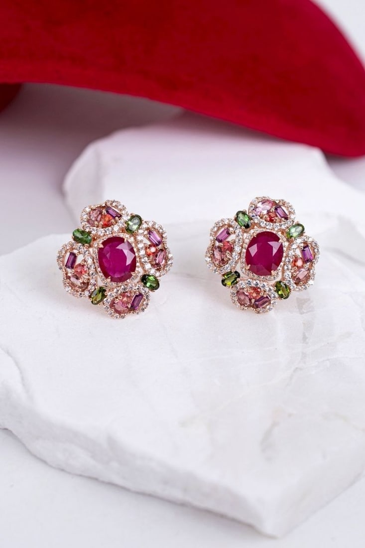 Ruby Multicolor Gemstone Earrings - 10