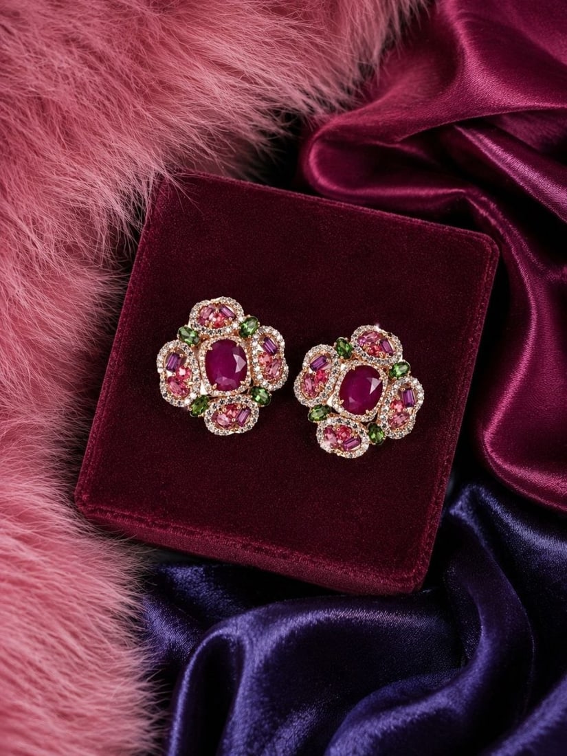 Ruby Multicolor Gemstone Earrings - 17
