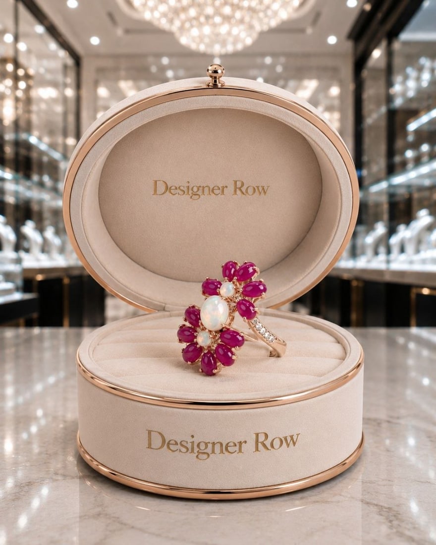 Handcrafted Opal Ruby Floral Ring - 19