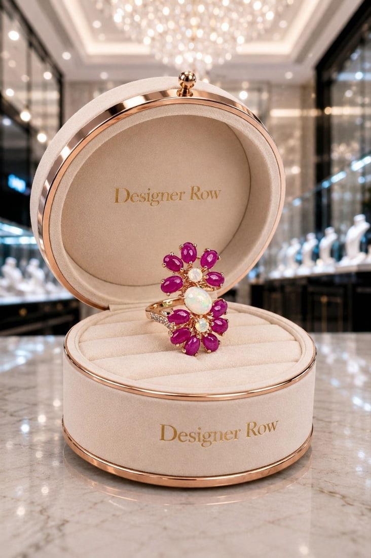 Handcrafted Opal Ruby Floral Ring - 4