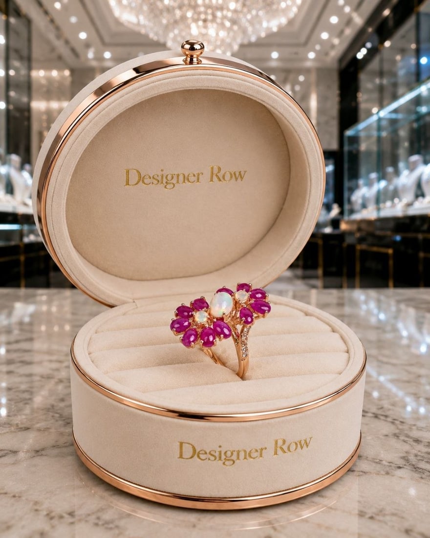 Handcrafted Opal Ruby Floral Ring - 5