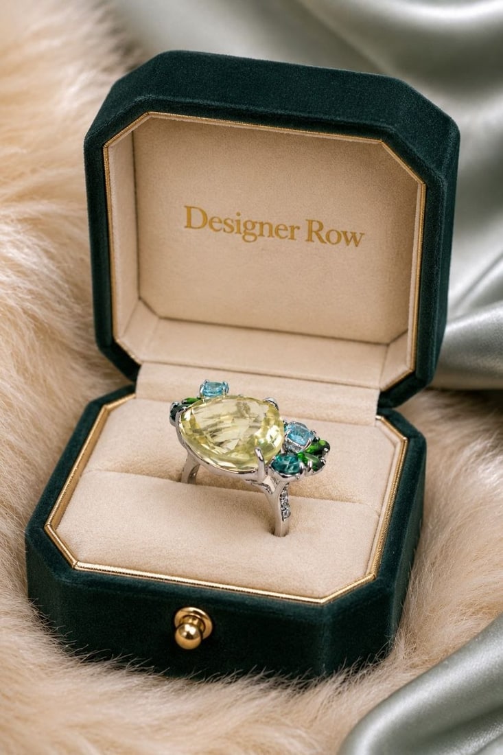 Lemon Quartz Green Topaz Statement Ring - 2