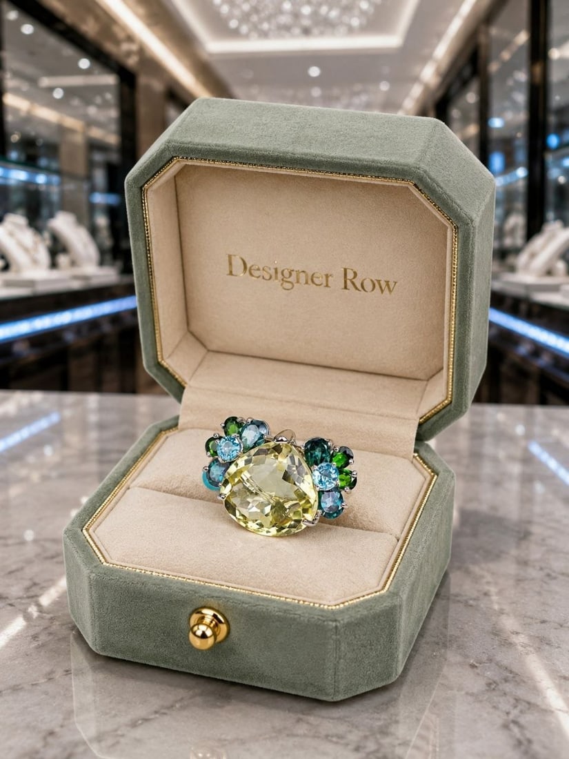Lemon Quartz Green Topaz Statement Ring - 3