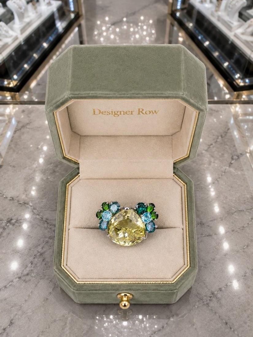 Lemon Quartz Green Topaz Statement Ring - 5