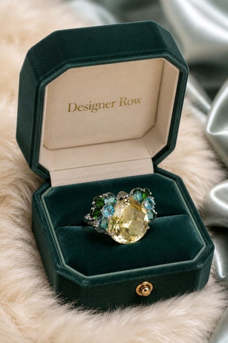 Lemon Quartz Green Topaz Statement Ring - 9