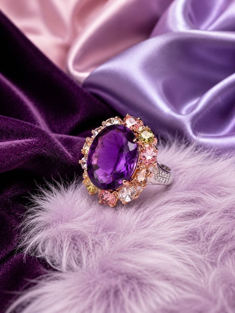 Amethyst Fancy Tourmaline Statement Ring: NOTE- Additional lots may be added until the final day of the auction. Please check back regularly for updates and newly added items. Handcrafted Jewelry Note: Each piece of our jewelry is