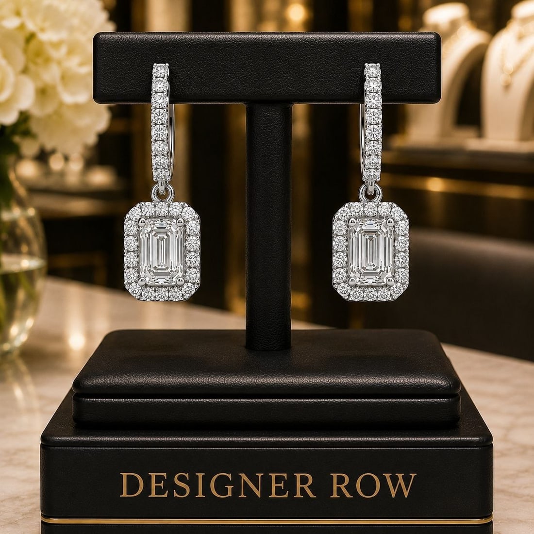 18K White Gold Emerald-Cut Diamond Drop Earrings: NOTE - Additional lots may be added until the final day of the auction. Please check back regularly for updates and newly added items. An exquisite pair of handmade 18K white gold earrings featuring t