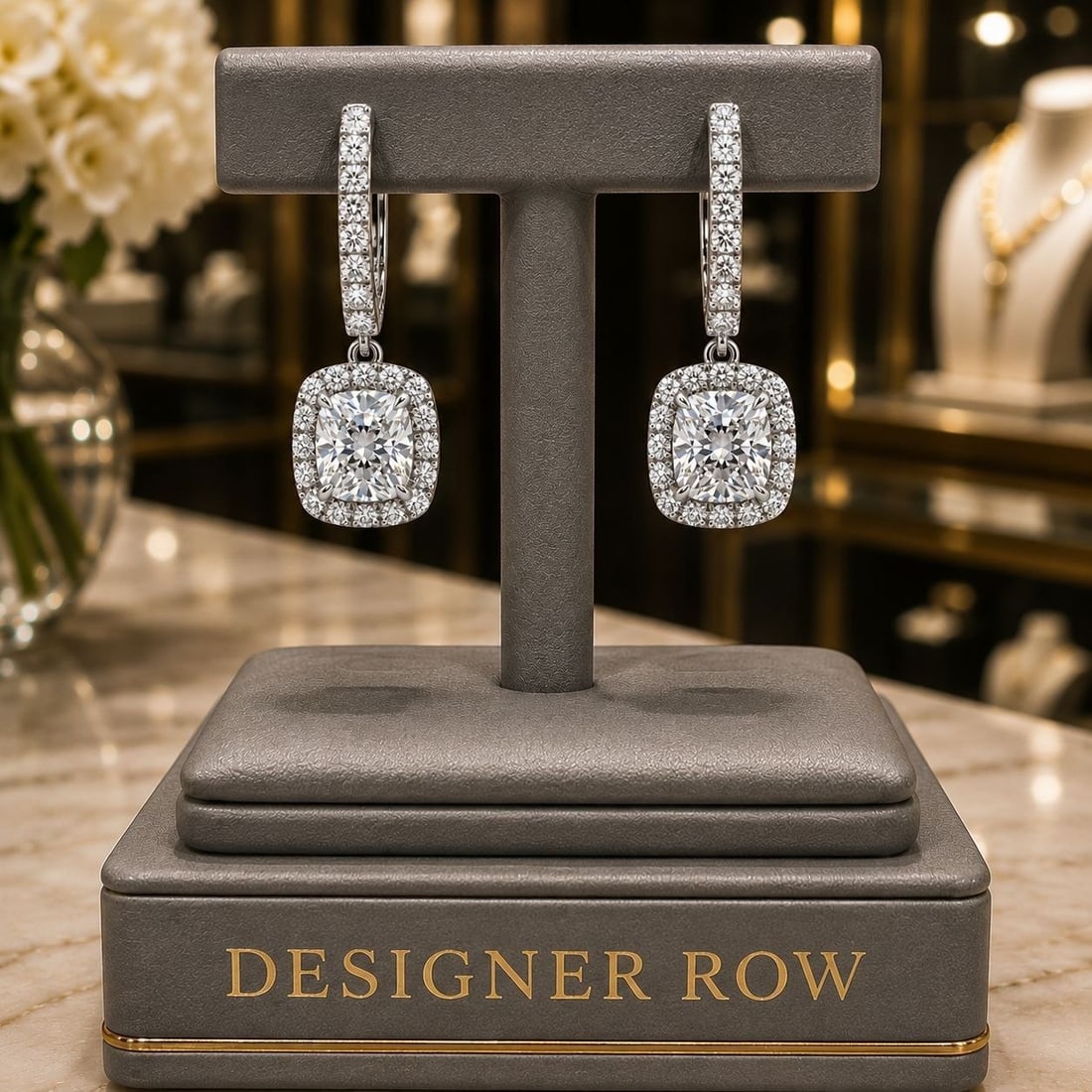 18K White Gold Cushion-Cut Diamond Earrings: NOTE - Additional lots may be added until the final day of the auction. Please check back regularly for updates and newly added items. An exquisite pair of handmade 18K white gold earrings featuring t