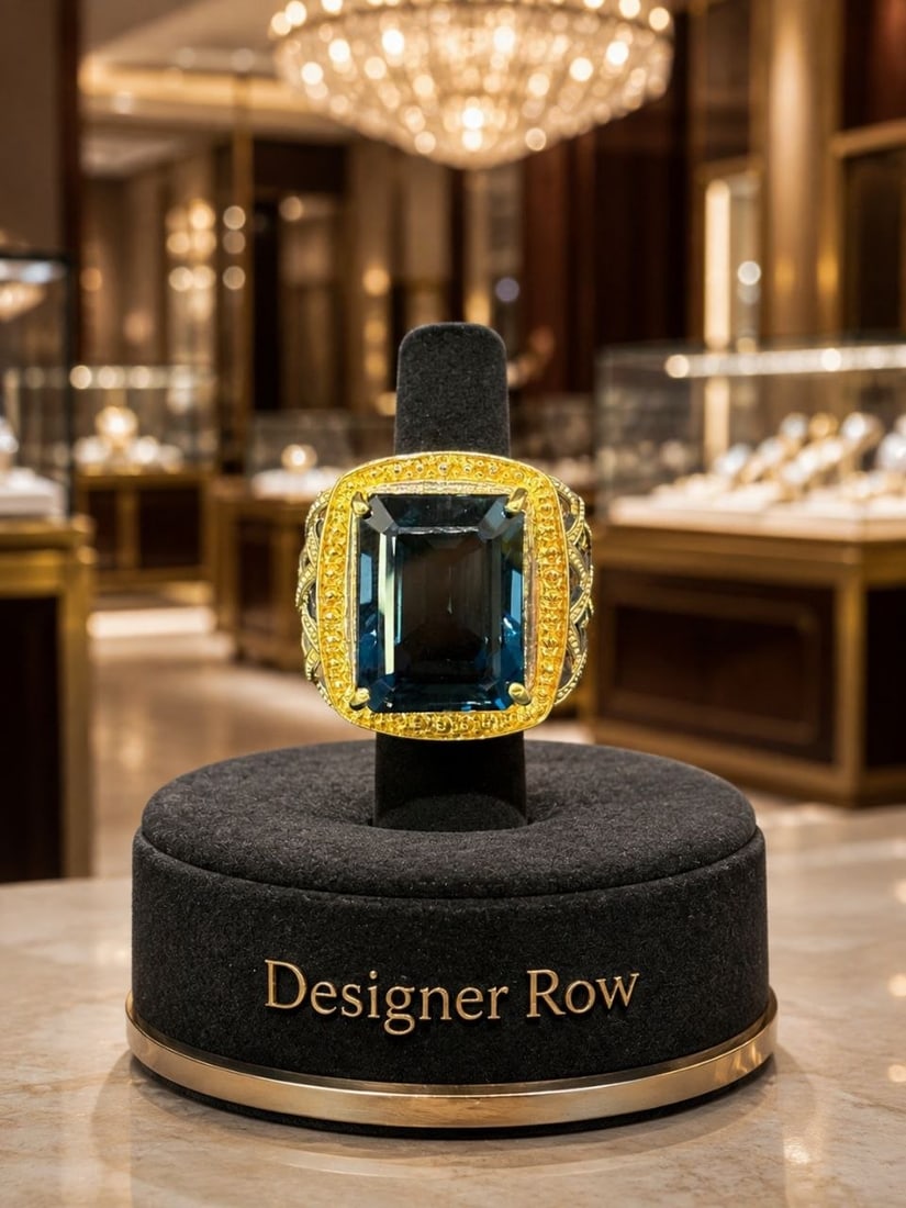 24KT Gold Plated London Blue Topaz Ring: NOTE - Additional lots may be added until the final day of the auction. Please check back regularly for updates and newly added items. 24KT Gold Plated 925 Silver London Blue Topaz Statement Ring A