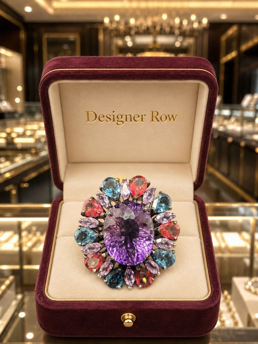 925 Silver Amethyst & Multicolour Topaz Ring: NOTE - Additional lots may be added until the final day of the auction. Please check back regularly for updates and newly added items. 925 Silver Amethyst and Multicolour Topaz Statement Ring A