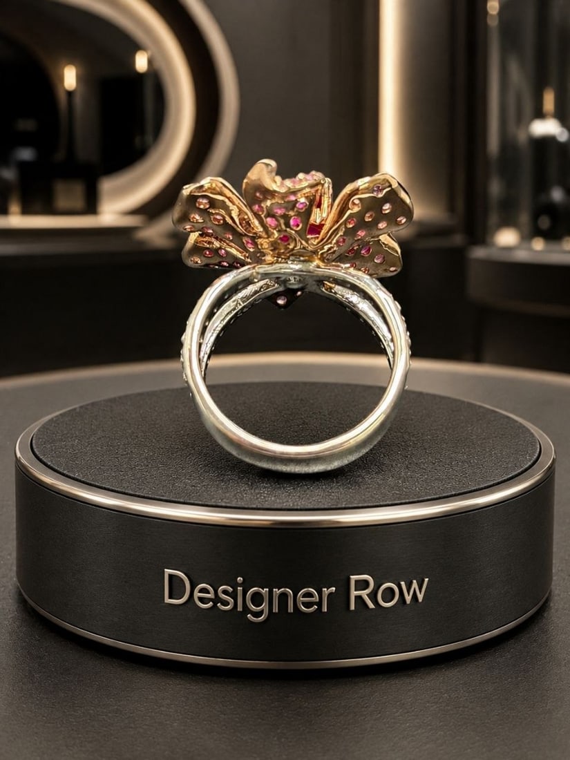 Ruby & White Zircon Floral Statement Ring - 10