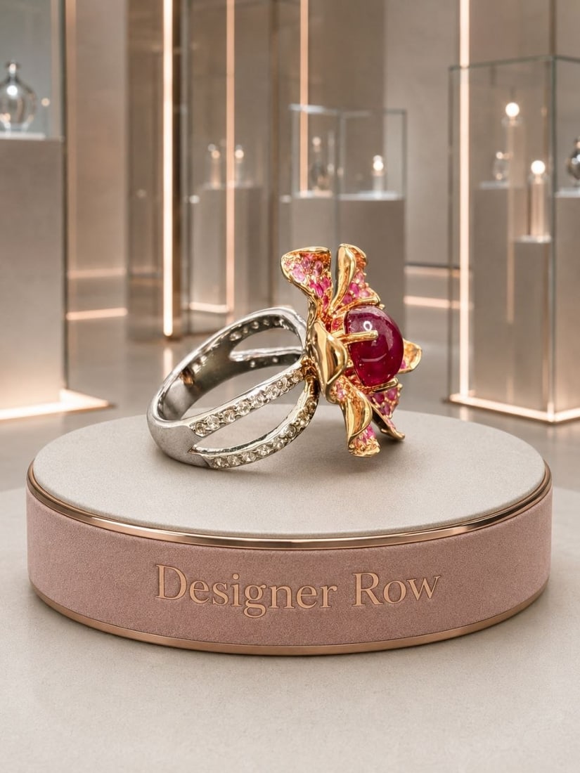 Ruby & White Zircon Floral Statement Ring - 11
