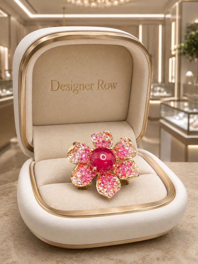 Ruby & White Zircon Floral Statement Ring - 17