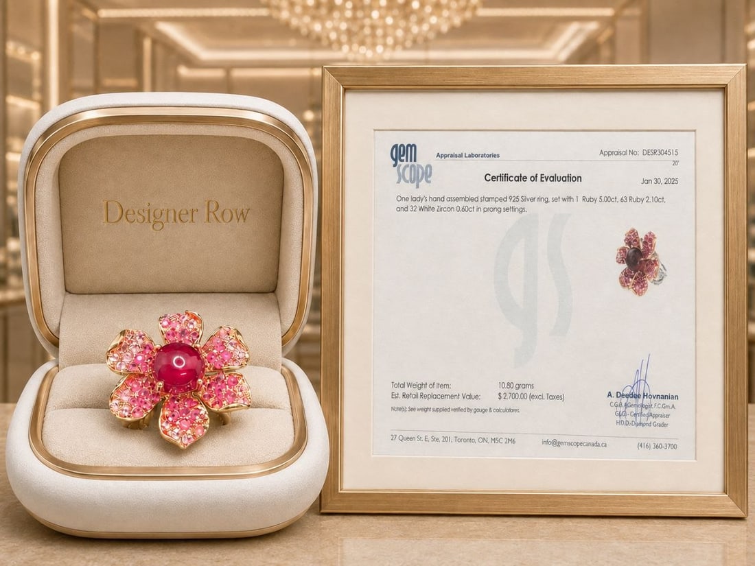 Ruby & White Zircon Floral Statement Ring - 3