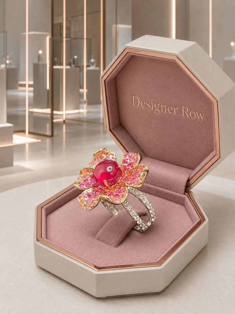 Ruby & White Zircon Floral Statement Ring - 6