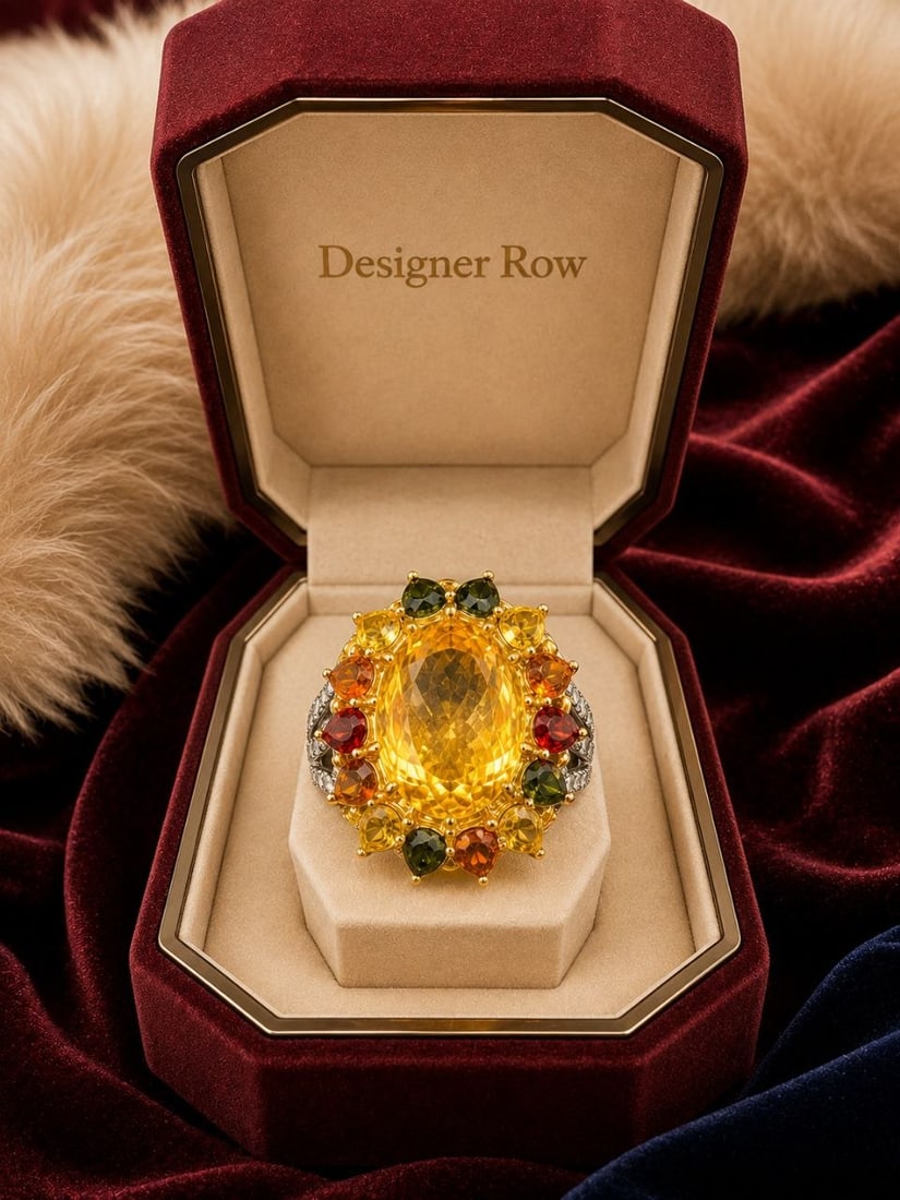 24KT Gold Plated Silver Citrine Statement Ring: NOTE - Additional lots may be added until the final day of the auction. Please check back regularly for updates and newly added items. An extraordinary custom, hand-crafted statement ring created in