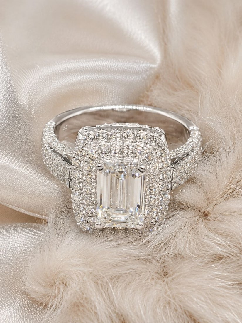 18KT White Gold 1.52ct Emerald Diamond Ring: NOTE - Additional lots may be added until the final day of the auction. Please check back regularly for updates and newly added items. 18KT White Gold 1.52ct Emerald-Cut Lab Grown Diamond Ring A remar