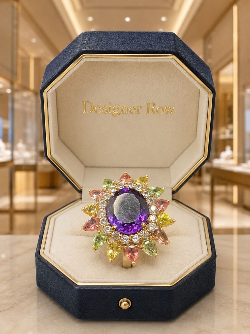 24KT Gold Plated Silver 7.03ct Amethyst Ring (1 of 20)