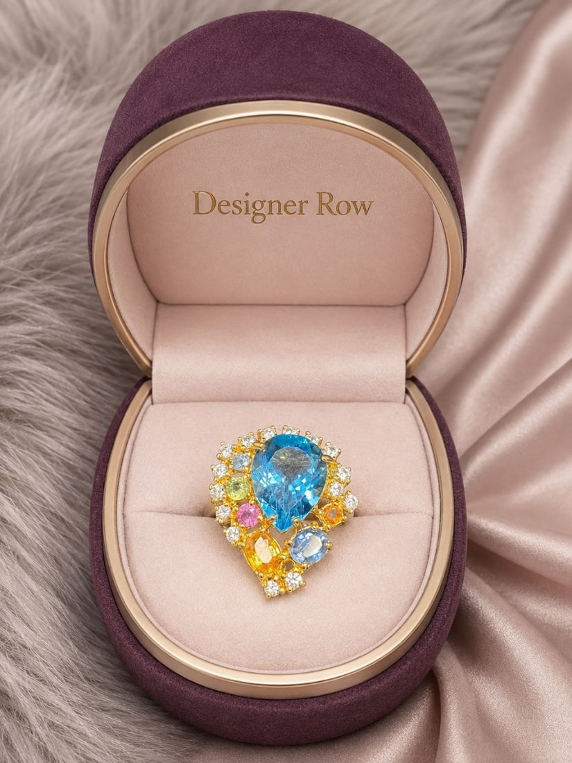 24KT Gold Plated Silver 10.21ct Blue Topaz Ring: NOTE - Additional lots may be added until the final day of the auction. Please check back regularly for updates and newly added items. An extraordinary custom, hand-made statement ring created with re