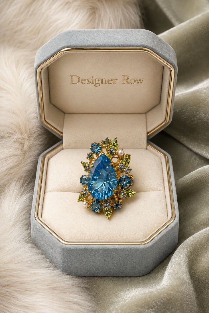 Blue Topaz & Sapphire Botanical Statement Ring: NOTE - Additional lots may be added until the final day of the auction. Please check back regularly for updates and newly added items. Handcrafted Jewelry Note: This is a custom and handmade piece cra