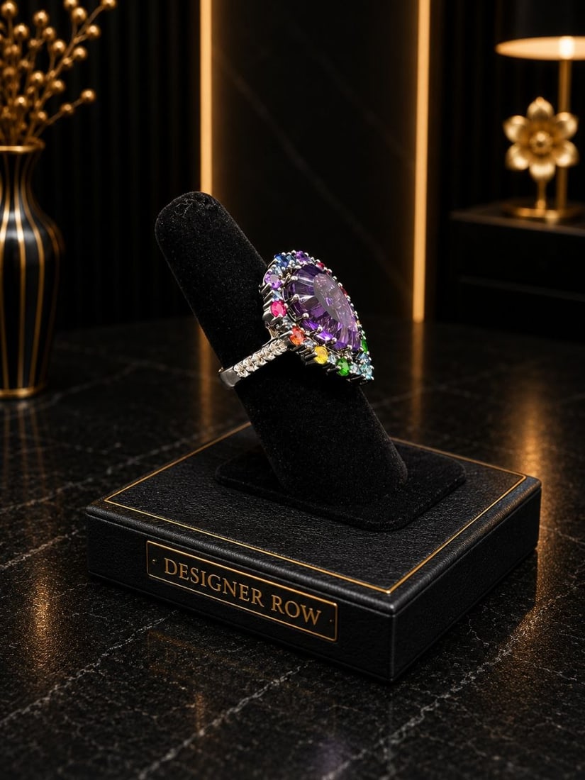 Royal Amethyst Multi Gem Silver Ring - 16