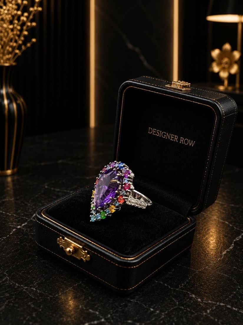 Royal Amethyst Multi Gem Silver Ring - 17