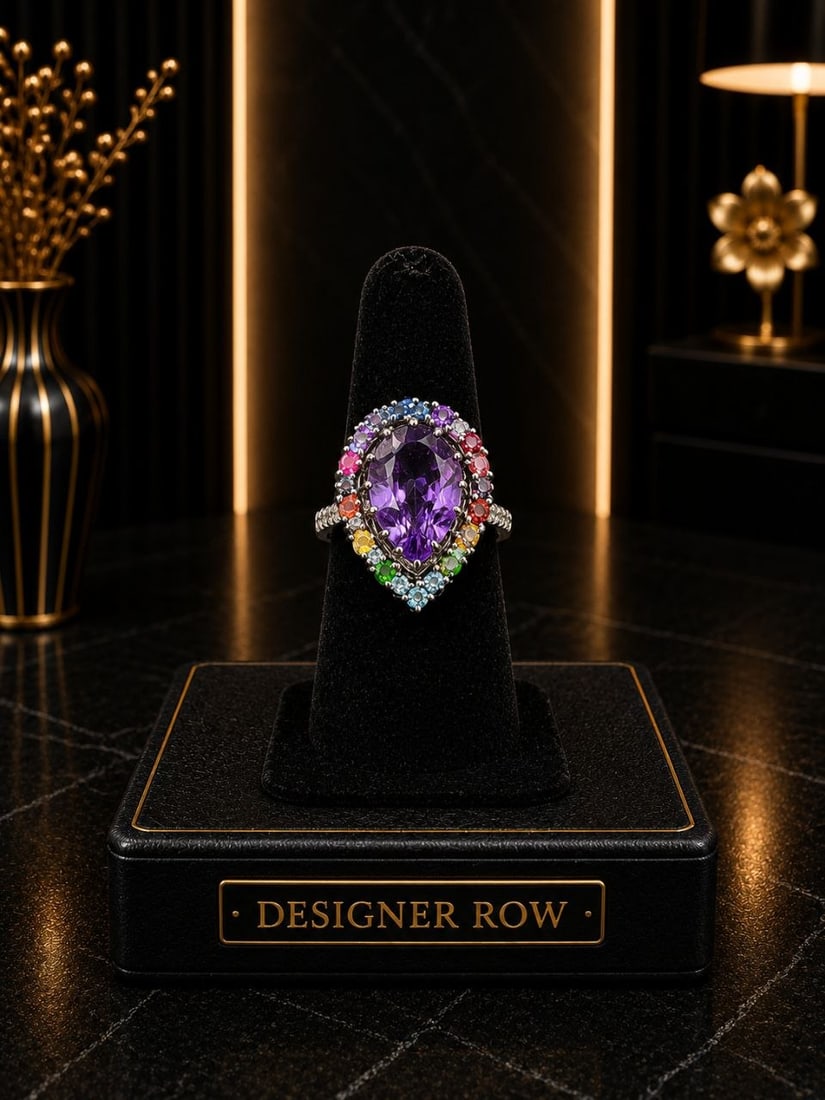 Royal Amethyst Multi Gem Silver Ring: NOTE - Additional lots may be added until the final day of the auction. Please check back regularly for updates and newly added items. One custom hand-made ladies’ statement ring, stamped 925 Sterli