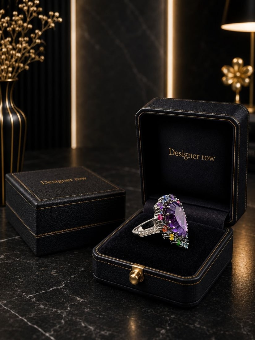 Royal Amethyst Multi Gem Silver Ring - 20