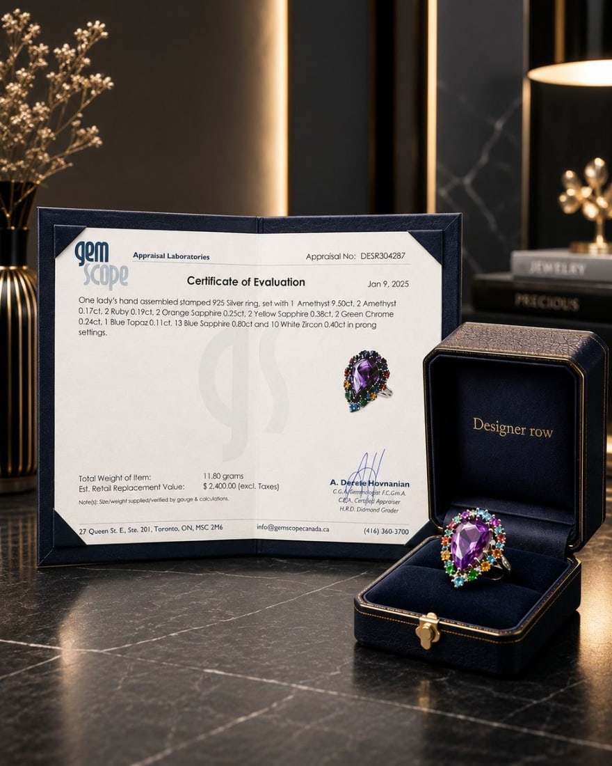 Royal Amethyst Multi Gem Silver Ring - 8