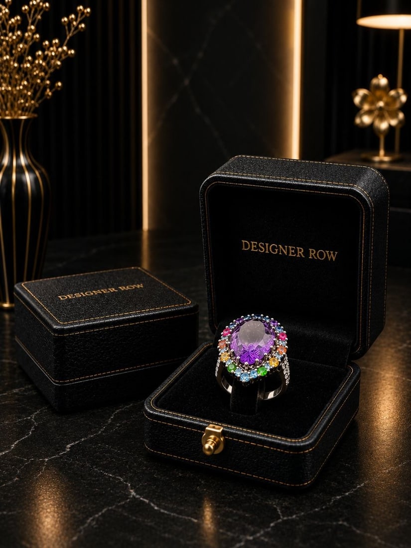 Royal Amethyst Multi Gem Silver Ring - 9