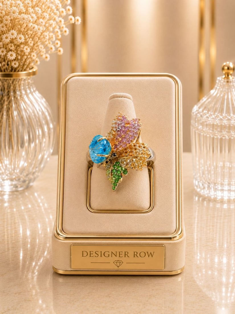 Natural Multi-Gem 925 Silver Flower Ring: NOTE - Additional lots may be added until the final day of the auction. Please check back regularly for updates and newly added items. One custom hand-made floral cocktail ring, crafted in 925 Sterlin