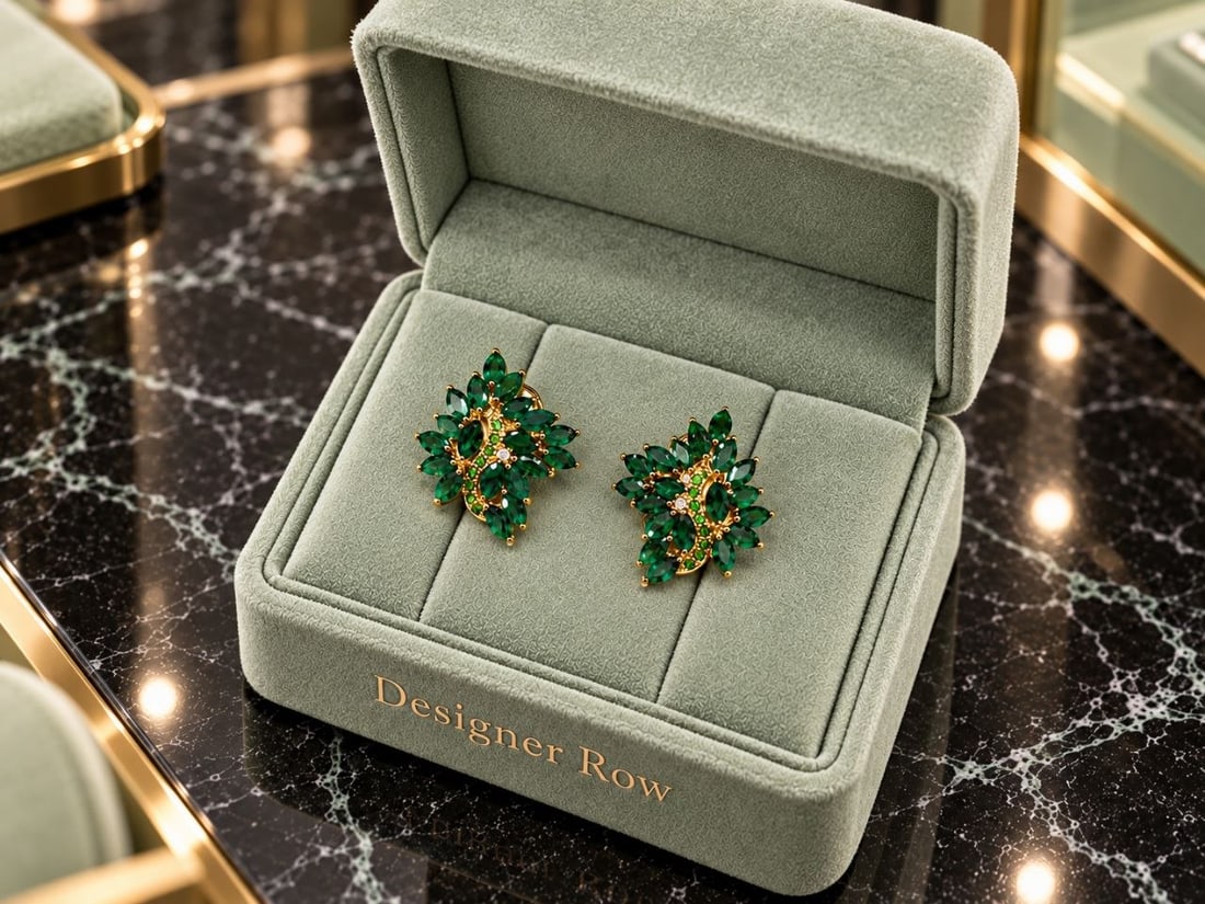 Floral Emerald Statement Earrings - 2
