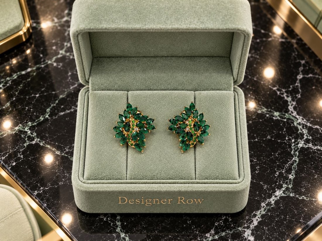 Floral Emerald Statement Earrings - 7