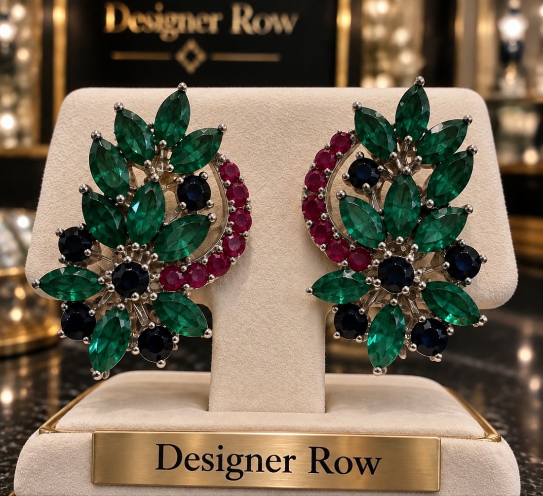 Handmade Emerald, Sapphire & Ruby Earrings - 7