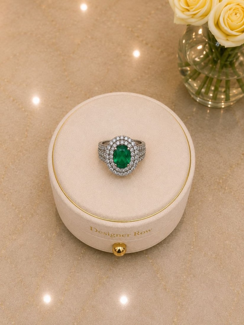 Diamond & Muzo Emerald Halo Ring: NOTE: Additional lots may be added until the final day of the auction. Please check back regularly for updates and newly added items. Introducing an extraordinary high-jewelry masterpiece showcasing