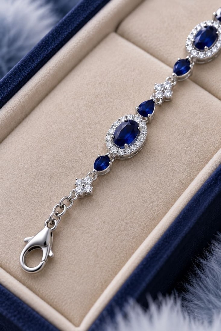 925 Sterling Silver Deep-Blue Sapphire Bracelet: NOTE: Additional lots may be added until the final day of the auction. Please check back regularly for updates and newly added items. NO RESERVE PRICE This exquisite handmade bracelet is crafted from 