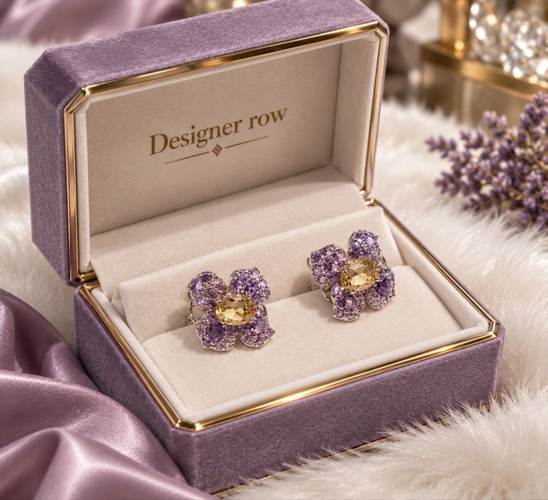 No Reserve Price-Silver Citrine & Amethyst Earrings: NOTE: Additional lots may be added until the final day of the auction. Please check back regularly for updates and newly added items. These exquisite floral earrings are beautifully handcrafted from