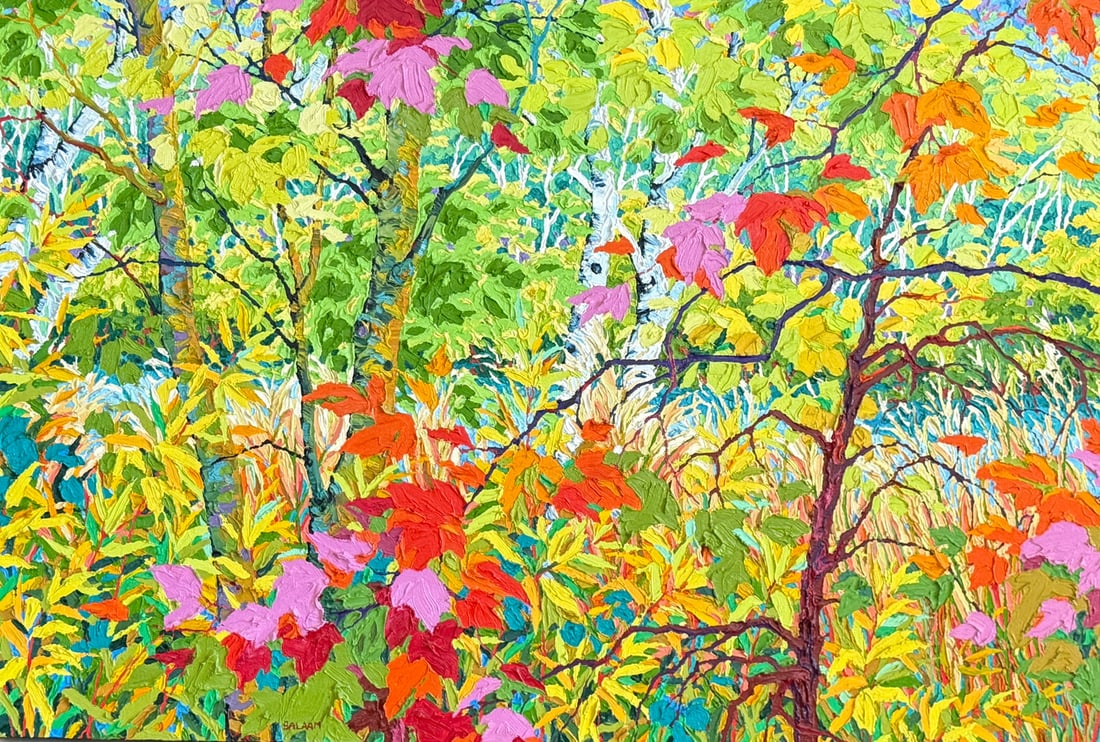 Santa Fe Marsh II by Frank Balaam: 26"x40" oil painting in excellent condition.Frank Balaam was born after WWII in the UK, and attended Blackpool and Edinburgh Colleges of Fine Art. For the past 50 years he has painted and traveled in 
