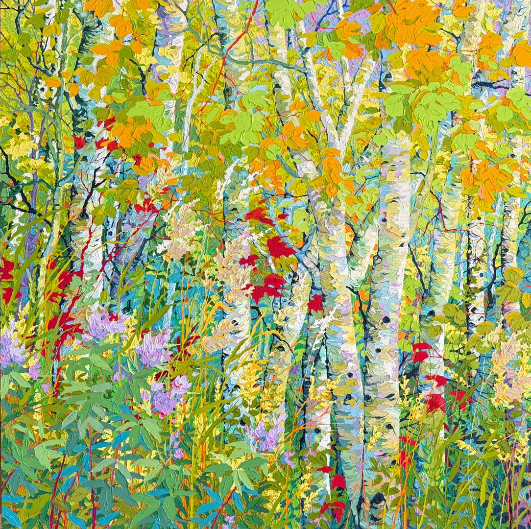 Lavender Autumn by Frank Balaam: 46"x46" oil painting Purchased from Ventana Gallery in Santa Fe, NM.Frank Balaam was born after WWII in the UK, and attended Blackpool and Edinburgh Colleges of Fine Art. For the past 50 years he has 