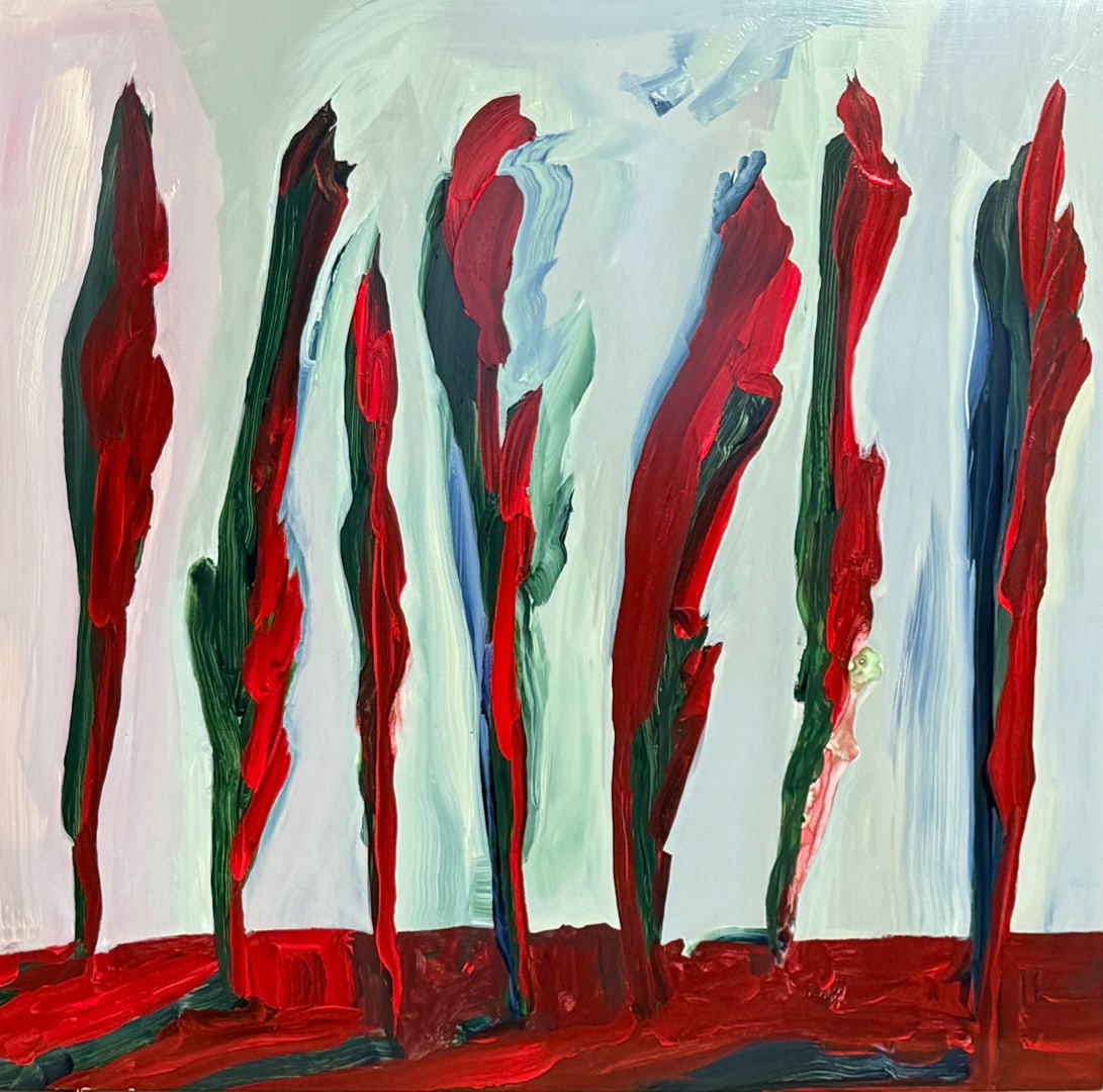 Daydream by Dick Evans: 24"x24" acrylic painting. Purchased from Ventana in Santa Fe, NM.Dick Evans was born in Roswell, New Mexico. When he was nine, the family moved to a rural farming community in the panhandle of Texas. 
