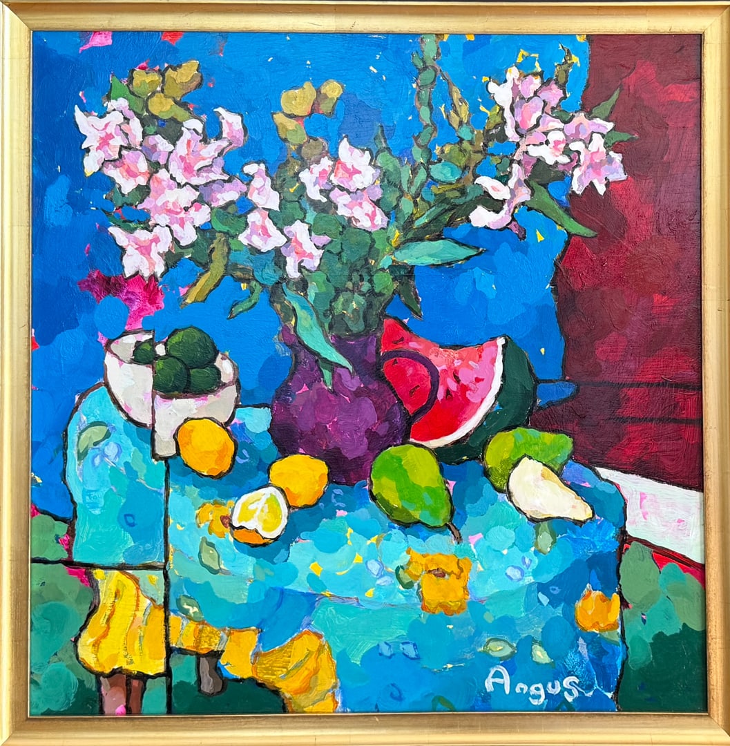 Peruvian Lily and Watermelon Over Blue by Angus Wilson