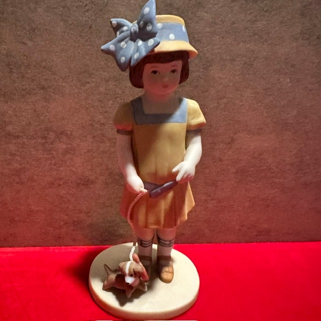 Bessie Pease Gutman, He Wont Bite, H2160: Collectible Figurine from 1988, Adolescent Girl Walking Her Dog, distributed by The Heirloom Tradition, original box