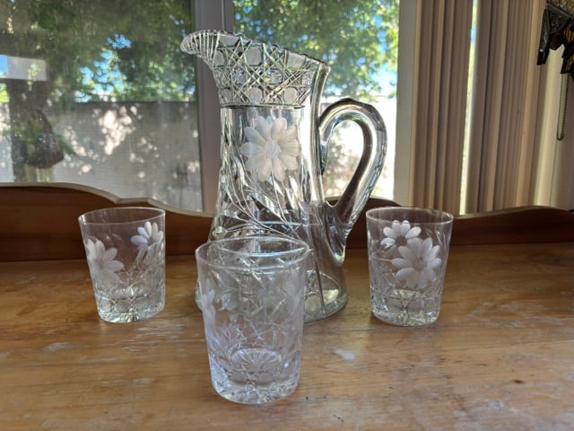 Antique American Brilliant Cut Crystal Pitcher & Tumblers Set, USA (1 of 4)