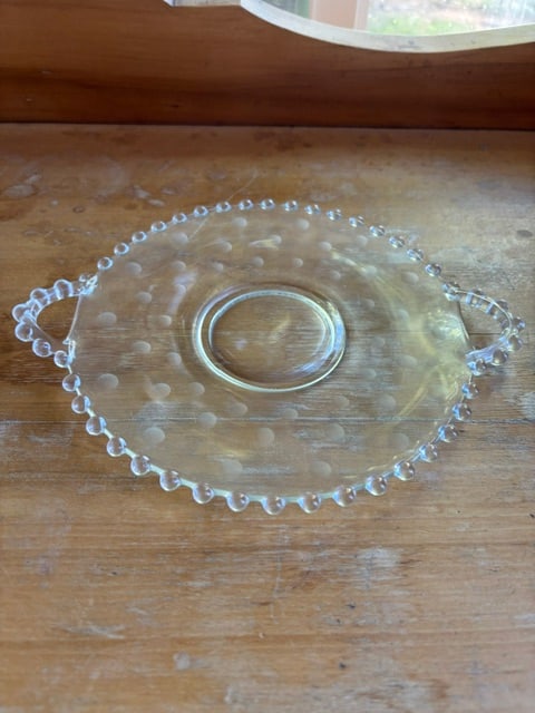 Vintage Candlewick Clear Glass Bubble Edge Serving Tray Plate with Handles 9" (1 of 3)