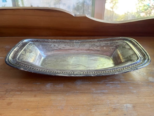 Silver-plate pierced bread tray: Silver-plate pierced bread tray - 6.5 wide x 12.5 long