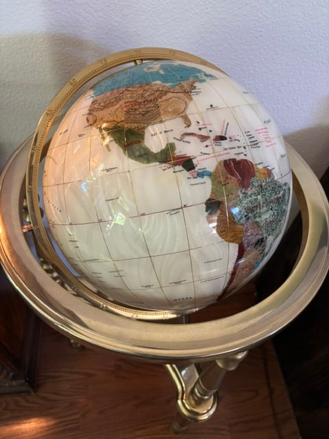 Large Decorative Mother of Pearl & Semi-Precious Gemstone Globe Brass Stand 15” (1 of 6)
