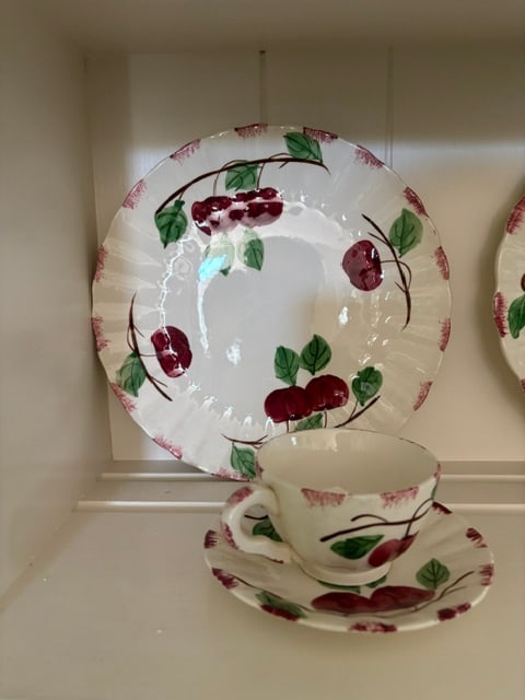 Vintage Blue Ridge Southern Potteries Colonial Crab Apple Plate and Cup Set: The VTG Blue Ridge Southern Potteries Colonial Crab Apple set. It features a multicolor design in a colonial style, making it suitable for all occasions. This original piece from Southern Potteries.Ha