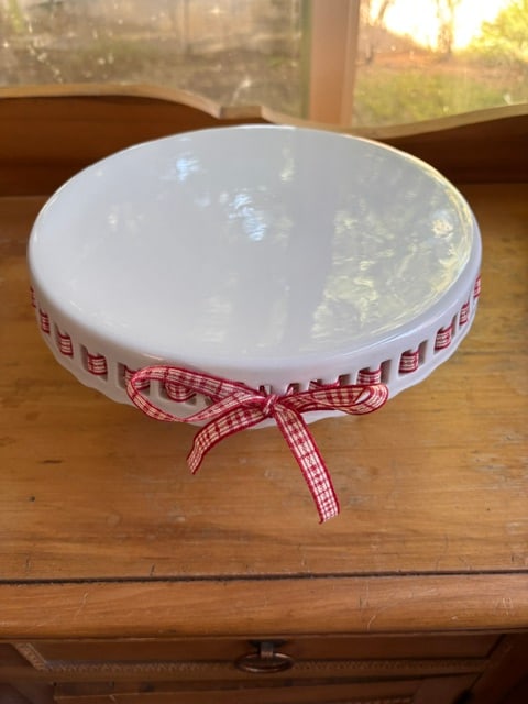 Grace's Teaware, Pedestal White Cake Stand with Red Ribbon (1 of 4)