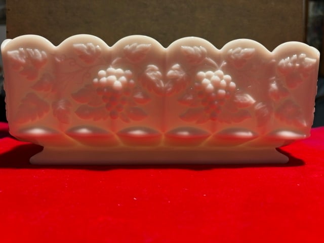 Westmoreland Milk Glass Planter Paneled Grape Pedestal VTG 8 5/8” Long Scallop (1 of 5)