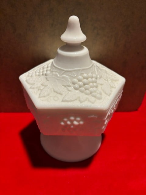 Imperial grape pattern milk glass compote - 2